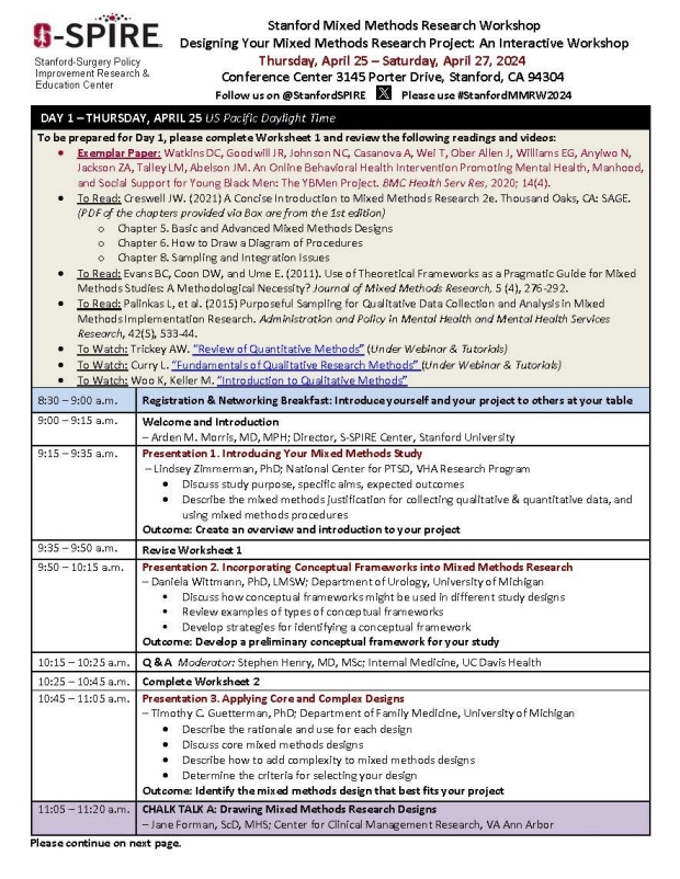 Mixed Methods Research Workshop Agenda Day 1 Page 1